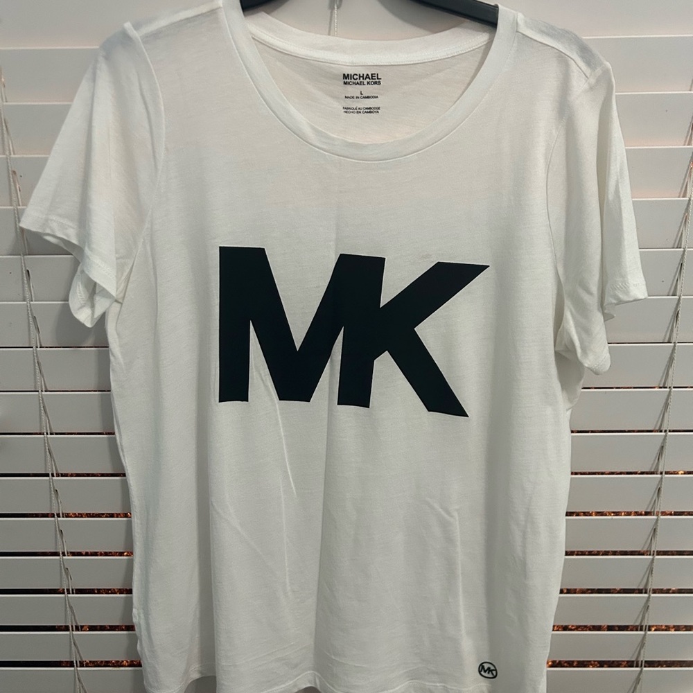 Michael Kors White Short Sleeve Tee with Bold MK Logo
